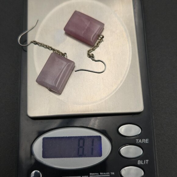 Silver Plated Rose Quartz Stone Chain Dangle Earrings A6269 - Picture 5 of 5